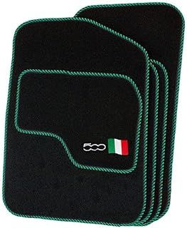 Tailor Fitted Black Classic Car Mats with 500 Logo & Green Twist for Fiat 500 2013-2018 PN.SFP-SSQ50064GNT