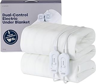 LIVIVO Electric Under Blanket - Heated Underblanket with 3 Heat Settings, Detachable Control, Ultra Fast Heat Up, Overheat Protection & Straps for an Easy Fit (King Dual Control)