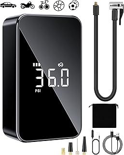 6000mAh Tyre Inflator Cordless Car Tyre Pump with 40cm Inflatable Hoses 150Psi Portable Air Compressor with LCD Display, Electric Bike Pump with SOS Light for Car Motorcycle Bicycle Balls