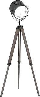HOMCOM Floor Lamp with Adjustable Tripod for Living Room Bedroom, Vintage Spotlight Reading Lamp with Wood Legs, 115-155cm, Grey