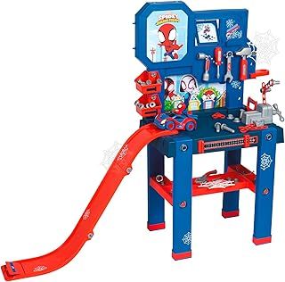 SMOBY Spidey and His Amazing Friends Workbench - Help to Spidey build his Crawler. Children's Toy Pretend Play Workbench with launching slide ramp - for Boys and Girls Ages 3 4 5 6 7 Years Old
