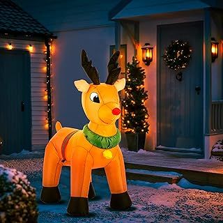 Celebright Christmas Inflatable Reindeer - Outdoor/Indoor Bright LED Light Up Porch Decoration - Built in Air Compressor - Pegs Included for Garden Use 100cm (3.3ft)