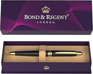 Bond & Regent Gloss Black & 24 Karat Gold - Certified Luxury Grade Rollerball Pen | Nice Gift for Men & Women