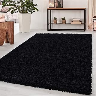 Small Large Shaggy Rug Modern Rugs Living Room Extra Large Small Medium Rectangular Size Soft Touch Thick Pile Living Room Area Rugs Non Shedding (Black, 120x170 cm)