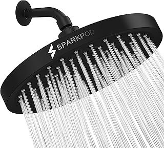 SparkPod Fixed Shower Head - High Pressure Rain - Luxury Modern Look - Easy No-Tool Installation - Perfect Adjustable Replacement for Your Bathroom Shower Heads (20 cm Round, Midnight Black Matte)