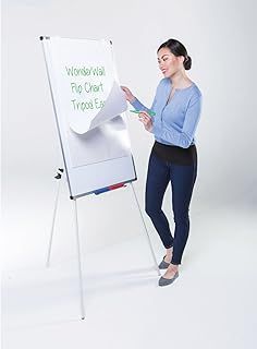 Wonderwall Magnetic Tripod Flipchart Easel | Froor Standing Height Adjustable Dry-Wipe Whiteboard with Larger Writing Area (H) 1000 x (W) 680 mm- Ideal for School, Training, Venues & info Points