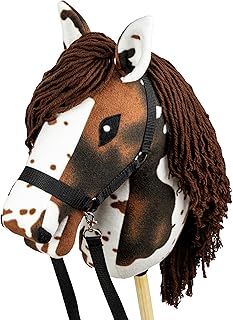 SKIPPI Hobby Horse Skewbald Tobiano, Horse on a Stick, Halter and Reins Included, Large A3, White and Brown Stick Horse, Hobby Horsing, Girls Toy, Gift for Girls