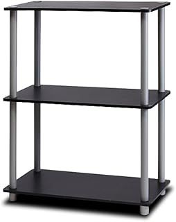 Furinno Turn-N-Tube 3-Tier Compact Multipurpose Shelf Display Rack with Round Tube, Black/Grey