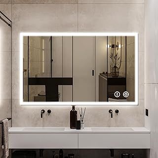 YOLEO Bathroom Mirror with LED Lights, 1000x600mm Illuminated Bathroom Mirror, Wall Mounted Vanity Mirror with 3 Colors Dimmable, Anti-Fog, Touch Switch, Waterproof IP44, Horizontal/Vertical