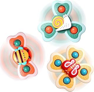 Hooku Suction Toys , 3 Pcs Suction Cup Toys , Suction Spinner Toys , Spinning Toys 1-3, High Chair Toys with Suction Cups, Birthday Gifts for Infants Boy Girl, (A6)