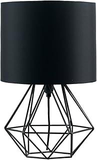 MiniSun | Modern Black Metal Basket Table Lamp with a Black Fabric Shade | Table Lamps, Home Décor & Improvement Essential