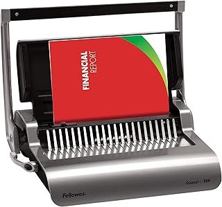 Fellowes Quasar+ Binding Machine for Office - 21-Hole, 500 Sheet Manual Paper Punch Comb Binder Machine with Starter Kit 10 Comb Bindings - Ideal for Office Use - Silver