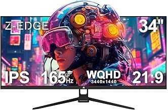 Z-Edge 34 Inch Gaming Monitor Ultrawide 165Hz(DP) 100Hz(HDMI) 1ms MPRT, 21:9 WQHD 3440x1440 IPS Panel, FreeSync, HDR10, HDMI, DisplayPort - Black