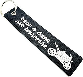 SNS Components Drop A Gear And Disappear Motorbike Biker Black Embroidered Woven Luggage Tag Keyring Keychain
