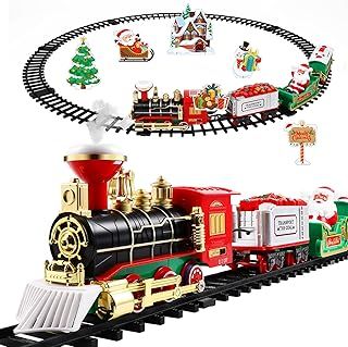 Toyvian Christmas Train Set with Track & Cars - Battery Operated Electric Train with Lights & Sounds for Kids