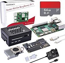 GeeekPi Starter Kit for Raspberry Pi 5 8GB, with N04 M.2 NVMe SSD PCIe Peripheral Board, Metal Case, Official Active Cooler, 64GB SD Card, HDMI Cable And 27W USB C 5.1V 5A Power Supply