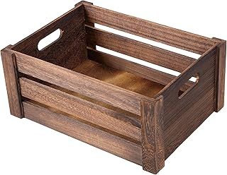 Wickerfield Wooden Crate with Handles Shelve Basket, Racking Box, Gift Hampers for Wedding Decoration, Retail Display and Home Storage Reusable Washable Rectangular (Brown Small)