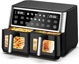 10L Dual Air Fryer, 2 Nonstick Drawers with Visible Window,10-In-1 Cooking Presets, Sync Cook & Finish, Smart Touch Screen, 1-24H Timer Function, Uses No Oil& Max Crisp, 50℃ to 200℃, Dishwasher Safe