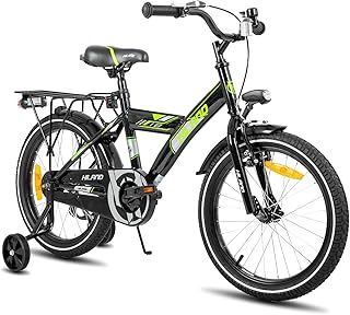 Hiland 16/18 Inch Kids bike, Black/White Bicyles for Boys and Girls from 4-9 Years, with Luggage Rack Stabilisers
