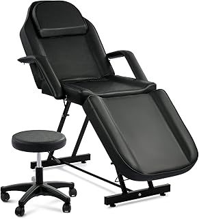 VONLUCE Beauty Bed Multiple Level Adjustable Steel Frame 3 Section Leather Massage Bed 150kgs/330lbs Max Weight Capacity Detachable Armrest and Headrest Massage Table Beauty Table (Black)