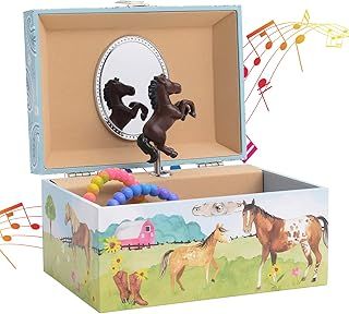 Jewelkeeper Musical Jewellery Box with Spinning Horse, Plays Home on the Range Tune - Delightful Spinning Horse Jewellery Box for Girls’ Accessories - Ideal Pony Gift Box for Kids