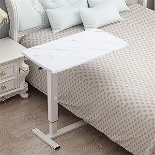 Overbed Table Height Adjustable Hospital Bed Table with Wheels C Shaped Mobile Laptop Table, Side Table for Bed & Sofa Standing Desk for Home Office Bedroom Living Room, Wood Grain