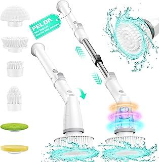 Electric Spin Scrubber, 11 in 1 Cleaning Brush with 6 Replaceable Brush Heads and Long Handle, Adjustable angle, High Speed Shower Power Scrubber for Bathroom, Tub, Tile, Floor, Glass, Sink, Tires