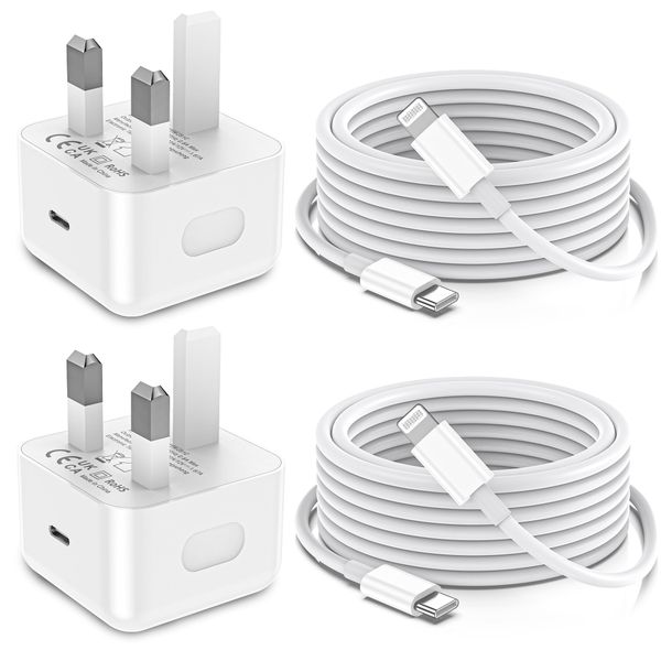 for iPhone Charger Fast Charge, 2Pack PD 20W USB C Charger Plug and 2M USB C to Lightning Cable Apple Fast Phone Charging for iPhone 14 13 12 11 Pro Max XR X SE 8Plus, for iPad Pro