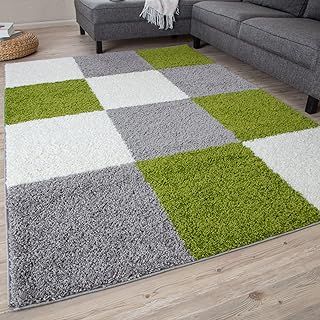 THE RUGS Area Rug – Modern Luxury Shaggy Rug, Multicolour Pattern Carpet, Ultra Soft for Bedroom, Living Room, Kids Room, (120x170 cm, Green)