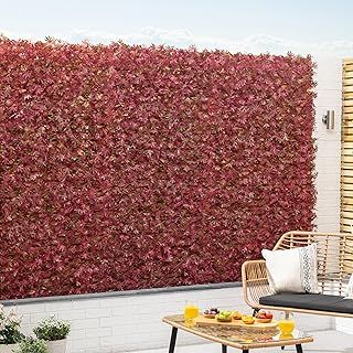 CHRISTOW Artificial Red Acer Trellis, Expanding Garden Privacy Screening, Decorative Willow Fence Wall Screen, Expandable Natural Willow Fencing Panel, Faux Leaf Outdoor Hedge, UV Stabilised 1m x 2m
