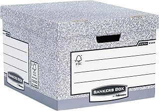 BANKERS BOX 10 Large System Storage Box with Lids - Cardboard Storage Box with Lids for Office Storage - Archive Boxes with Handles - W38 x H28.7 x D43cm (Pack of 10) - Grey