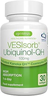Igennus Advanced Kaneka Ubiquinol 100mg with VESISorb Delivery System, 600% Bioavailability, 30 Softgels, Fast-Acting Water-Soluble Coenzyme Q10 Supplement for Energy, 1-Month Supply