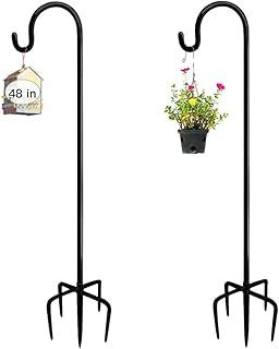 Shepherds Crook Hooks, 2PCS 120cm Adjustable Height Shepherds Hooks with 5 Prong Base, Metal Border Hook for Garden Lights, Lanterns, Plant Baskets, 3 Section Stitching