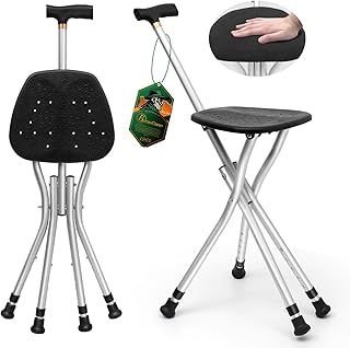 BeneCane Walking Sticks with Comfortable & Larger Seat with Air Hole with Cloth Cover for Women Safer Cane with Non-Slip Rubber Tips for Men Stable Cane with Quad Base, Adjustable Walking Stick with S