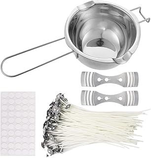 Yamyo DIY Candle Making Kit With Double Spouts Boiler Pot, 100 Pack Wicks, 100pcs Wick Stickers and 2pcs 3-Hole Wick Holders