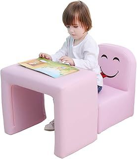 Emall Life Multifunctional Children's Armchair, Kids Chair and Table Set/Stool with Funny Smile Face for Boys and Girls (Blue)