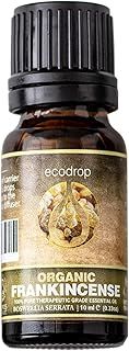 Ecodrop Frankincense Essential Oil I 10ml I Cosmos Certified Organic and 100% Pure Essential Oils I Top Therapeutic Grade for Aromatherapy I Use for Massage, Diffusers & Bath I Boswellia Serrata