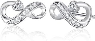 Hypoallergenic Studs 925 Sterling Silver Earrings for Woman White Gold Cubic Zirconia Infinity Heart Stud Dainty Earring Jewellery Gifts for Girls Women