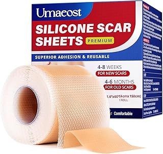 1.6"x 60" Medical Silicone Scar Tape for Scars: Medical Grade Scar Sheets Reduces The Appearance of Scars from Surgical Acne Stitches Burns More