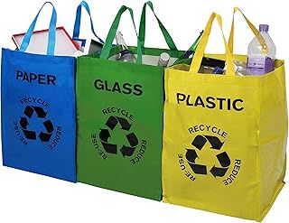 Premier Housewares Recycling Bags / Recycling Bin / Plastic Glass Paper Recycling Bags with Handles / Multicoloured - Set of 3