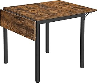 VASAGLE Folding Dining Table, Drop Leaf Extendable, for Small Spaces, Seats 2-4 People, Industrial, 78 x 120 x 76.2 cm, Rustic Brown and Ink Black KDT077B01