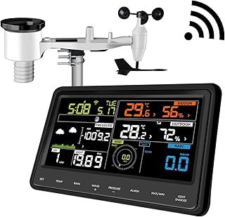 Ecowitt Weather Stations WS2910, Professional Digital LCD WiFI Weather Station with Color Display, 7-in-1 Wireless Outdoor Solar Powered, Indoor 3-in-1 Built-in Sensor for Home Garden Farm