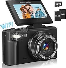 4K Digital Camera for Photography, WiFi 64MP Autofocus Vlogging Camera for YouTube with 3" 180°Flip Screen, 18X Digital Zoom Compact Vlog Travel Camera with 32GB SD Card, Batteries, Black