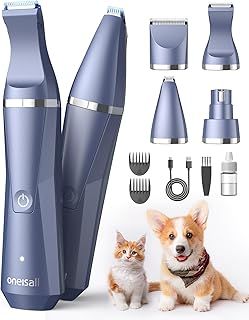 oneisall Dog Clippers, Dog/Cat Grooming Kit 4 in 1, Low Noise Dog Paw Trimmer & Nail Grinders & Small Dog Trimmer for Grooming, Cordless Pet Clippers Shaver for Small Dogs/Cats/Rabbits/pet Mouse