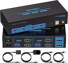 USB 3.0 HDMI KVM switch 2 Monitors 2 Computers 4K@60Hz KVM Swticher 2 Port for 2 PC Share Dual monitor and 4USB Devices Support Extended/Copy Mode Wired Controller DC Adapter 2 USB Cables Included