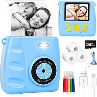 Kids Camera Instant Print - 2.4" 1080P Instant Camera for Kids with 32G Card &3 Rolls Print Photo Paper, Kids Digital Camera,Christmas Birthday Toys Gifts for Boys Girls Age 3-12 (Y8-BLUE)