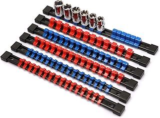 CASOMAN 6PCS ABS Socket Organizer, 1/4-Inch, 3/8-Inch, 1/2-Inch, Premium Quality Socket Holders, Blue & Red Socket Rails