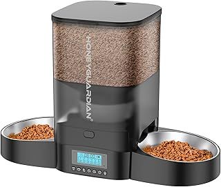 HoneyGuaridan Automatic Cat Feeder for 2 Cats, Equally Distributed Cat Feeder Timer Dispenser with 4-stage Seal Lock Fresh, 10s Voice Recording, Up to 6 Meals a Day - for Multi-Cats & Dogs(3.5L)
