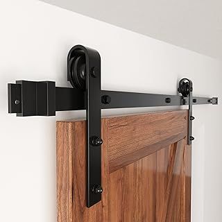 WINSOON 6FT/183cm Sliding Door Kit Heavy Duty Barn Door Sliding Track Sliding Barn Wood Door Hardware for Single Door, Carbon Steel, J Shape Hanger
