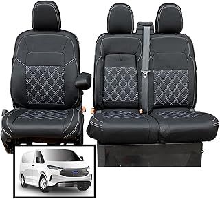 Seat Covers to fit the Ford Transit Custom 2024 Onwards | Driver & Double Passenger with Fold Down Tray | Leatherette to Fit the Ford Transit Custom Seat Covers